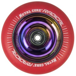 RRED100RW, Rueda de 100mm RADICAL fluorescent goma rojo y nucleo rainbow Metal Core
