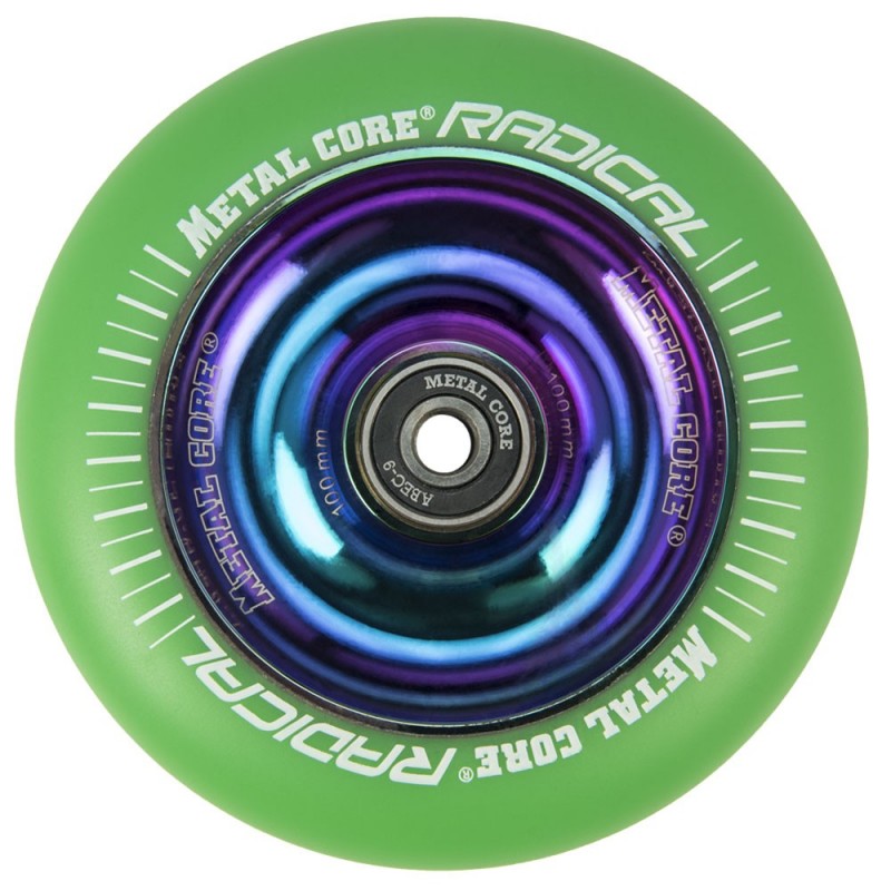 RGR100RW, Rueda de 100mm RADICAL fluorescent goma verde y nucleo rainbow Metal Core RGR100RW, Rueda de 100mm RADICAL fluorescent goma verde y nucleo rainbow Metal Core