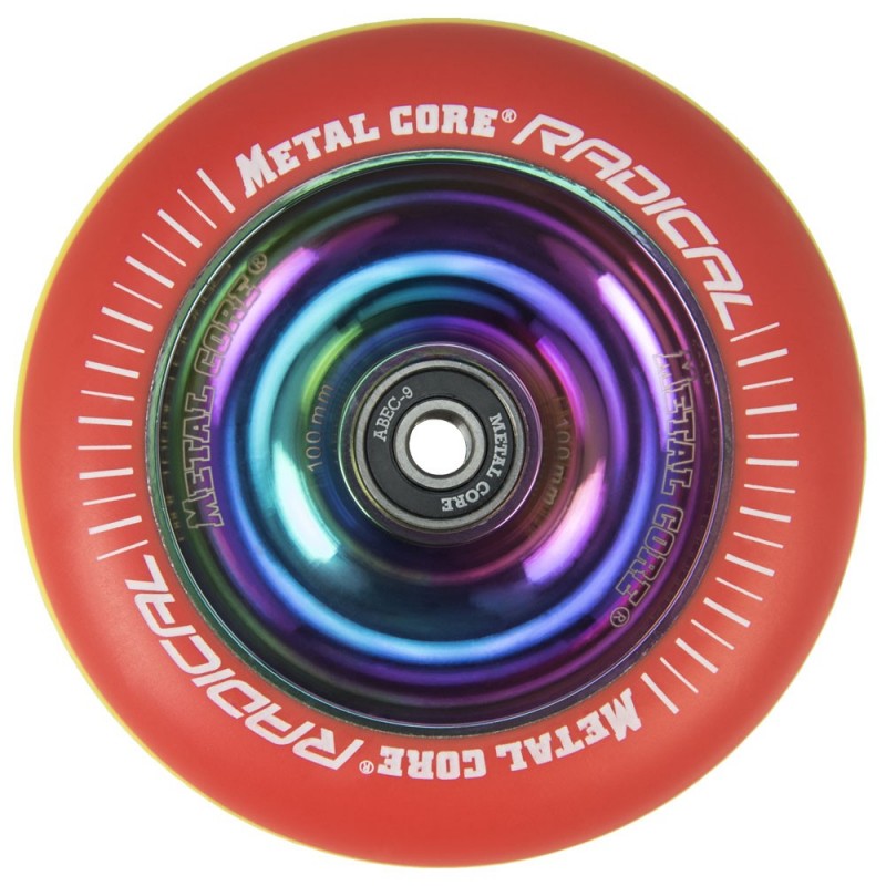 RGYR100RW, Rueda de 100mm RADICAL fluorescent goma rasta y nucleo rainbow Metal Core