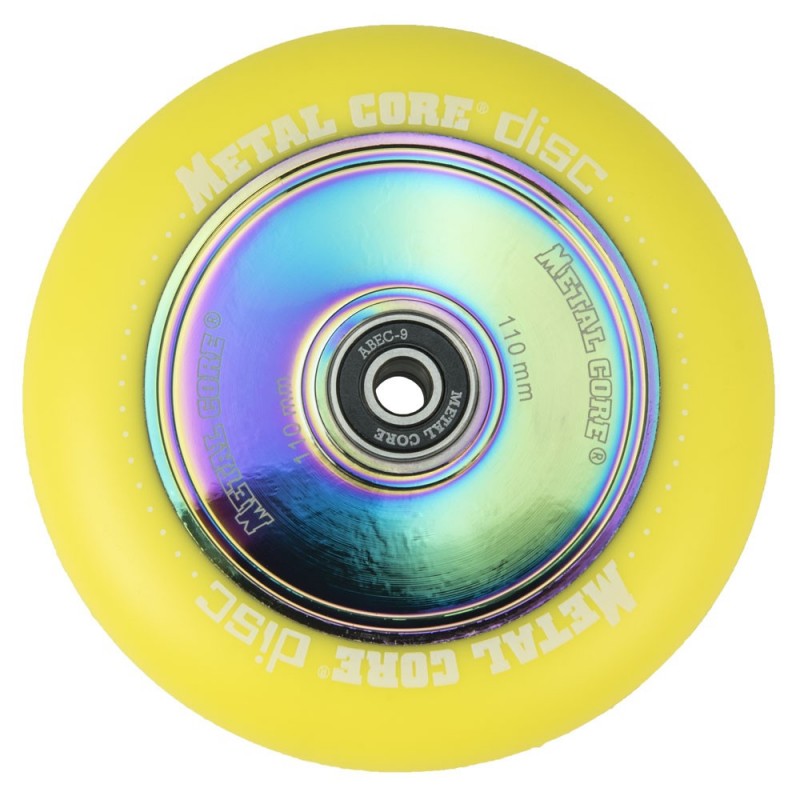 DISC110YE, Rueda DISC de 110mm  goma amarilla y nucleo disco rainbow Metal Core