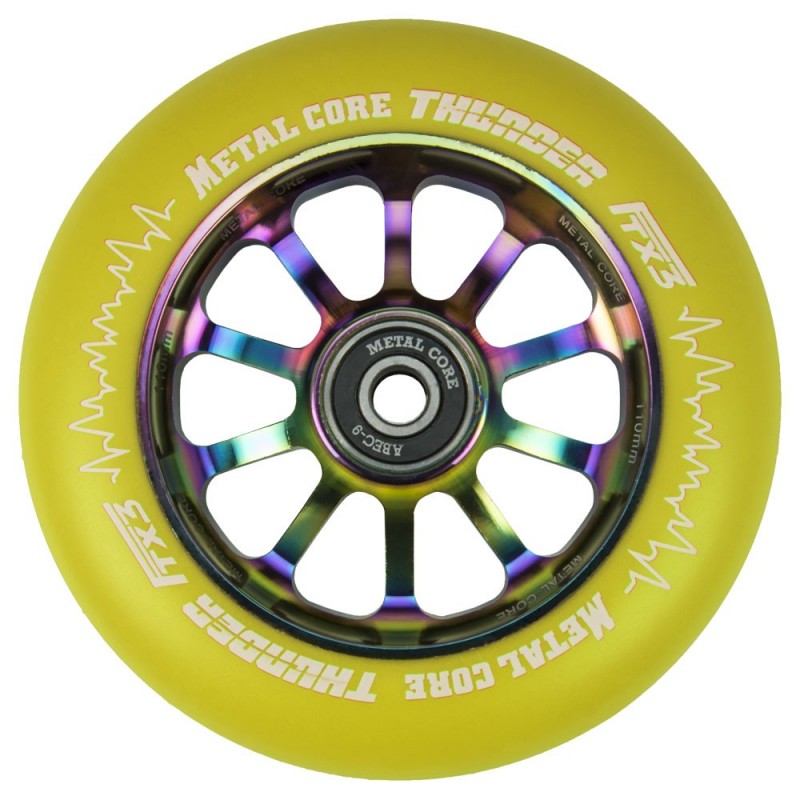 TYE110RWF3, Rueda THUNDER FLUOR de 110mm goma amarilla y nucleo rainbow Metal core TYE110RWF3, Rueda THUNDER FLUOR de 110mm goma amarilla y nucleo rainbow Metal core
