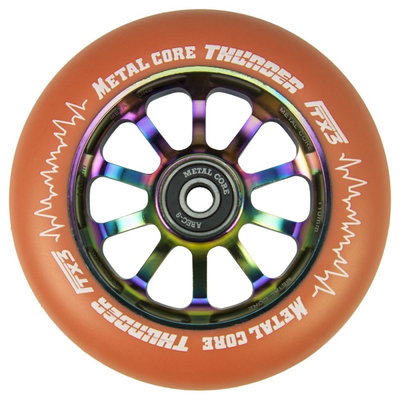 TOR110RWF3, Rueda THUNDER FLUOR de 110mm goma naranja y nucleo rainbow Metal core TOR110RWF3, Rueda THUNDER FLUOR de 110mm goma naranja y nucleo rainbow Metal core