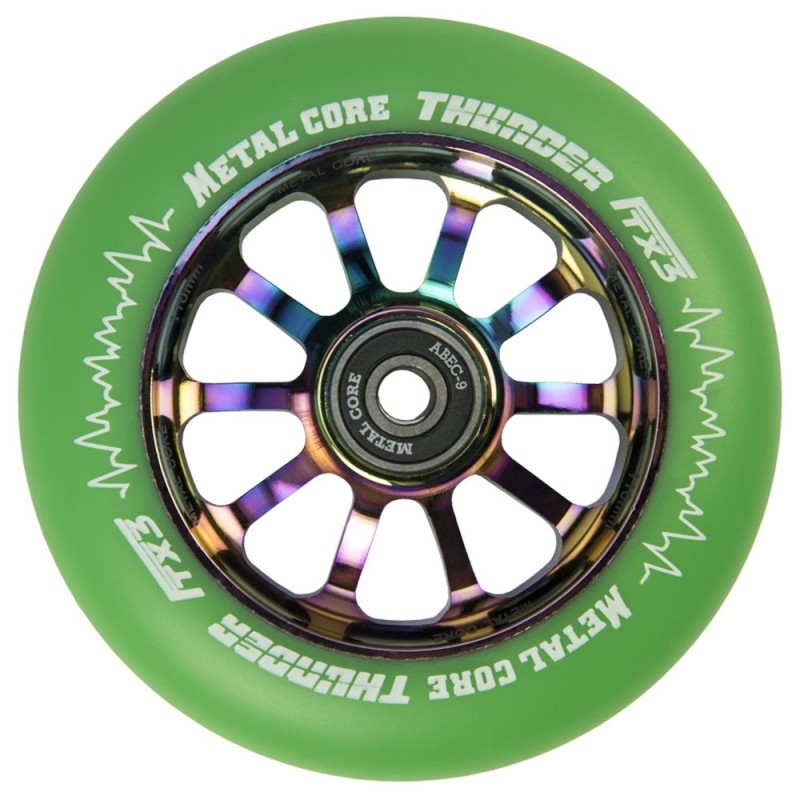 TGREENI110RWF3, Rueda THUNDER FLUOR de 110mm goma verde y nucleo rainbow Metal core TGREENI110RWF3, Rueda THUNDER FLUOR de 110mm goma verde y nucleo rainbow Metal core