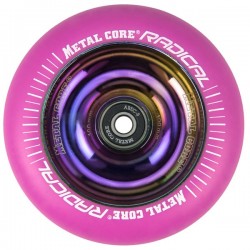RPINK100RW, Rueda de 100mm RADICAL fluorescente, goma rosa y núcleo rainbow Metal Core