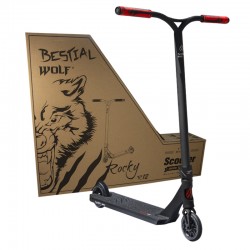Bestial Wolf Rocky R12 Black, Patinete Pro Scooter Freestyle Nivel Profesional Color Tabla Negro y Manillar Negro